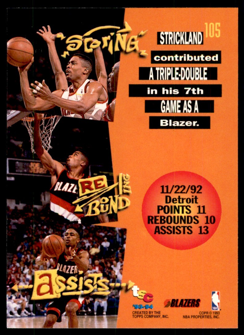 1993-94 Stadium Club Rod Strickland Portland Trail Blazers #105