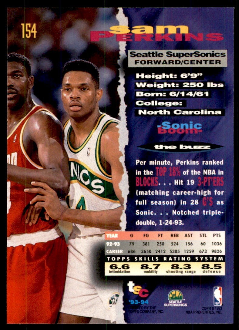 1993-94 Stadium Club Sam Perkins Seattle SuperSonics #154