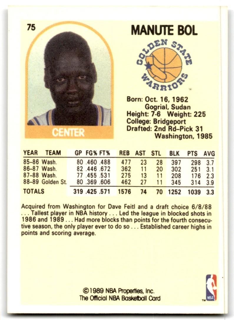 1989-90 NBA Hoops Manute Bol Basketball Cards #75