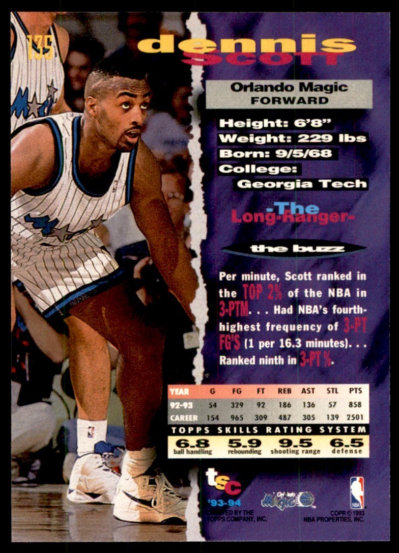 1993-94 Stadium Club Dennis Scott Orlando Magic #135