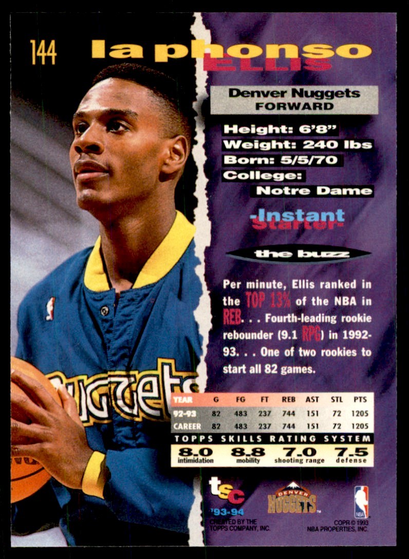 1993-94 Stadium Club LaPhonso Ellis Denver Nuggets #144