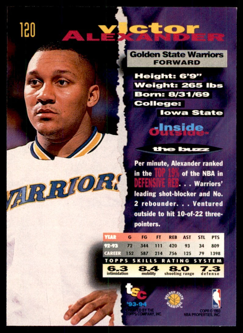 1993-94 Stadium Club Victor Alexander Golden State Warriors #120