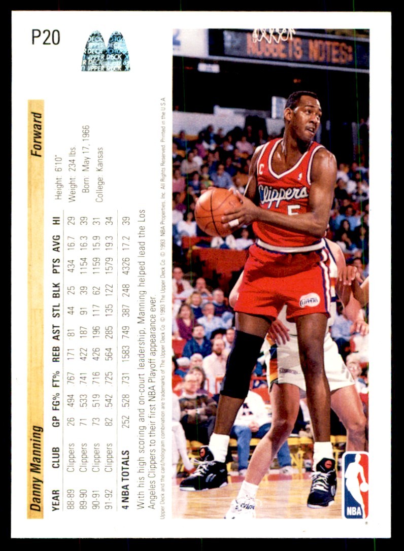 1992-93 Upper Deck Danny Manning Los Angeles Clippers #P20