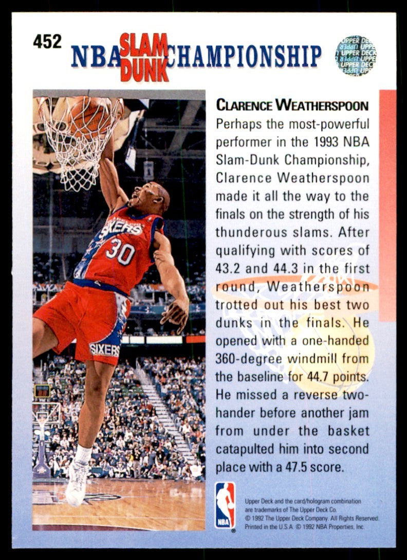 1992-93 Upper Deck Clarence Weatherspoon Philadelphia 76ers #452