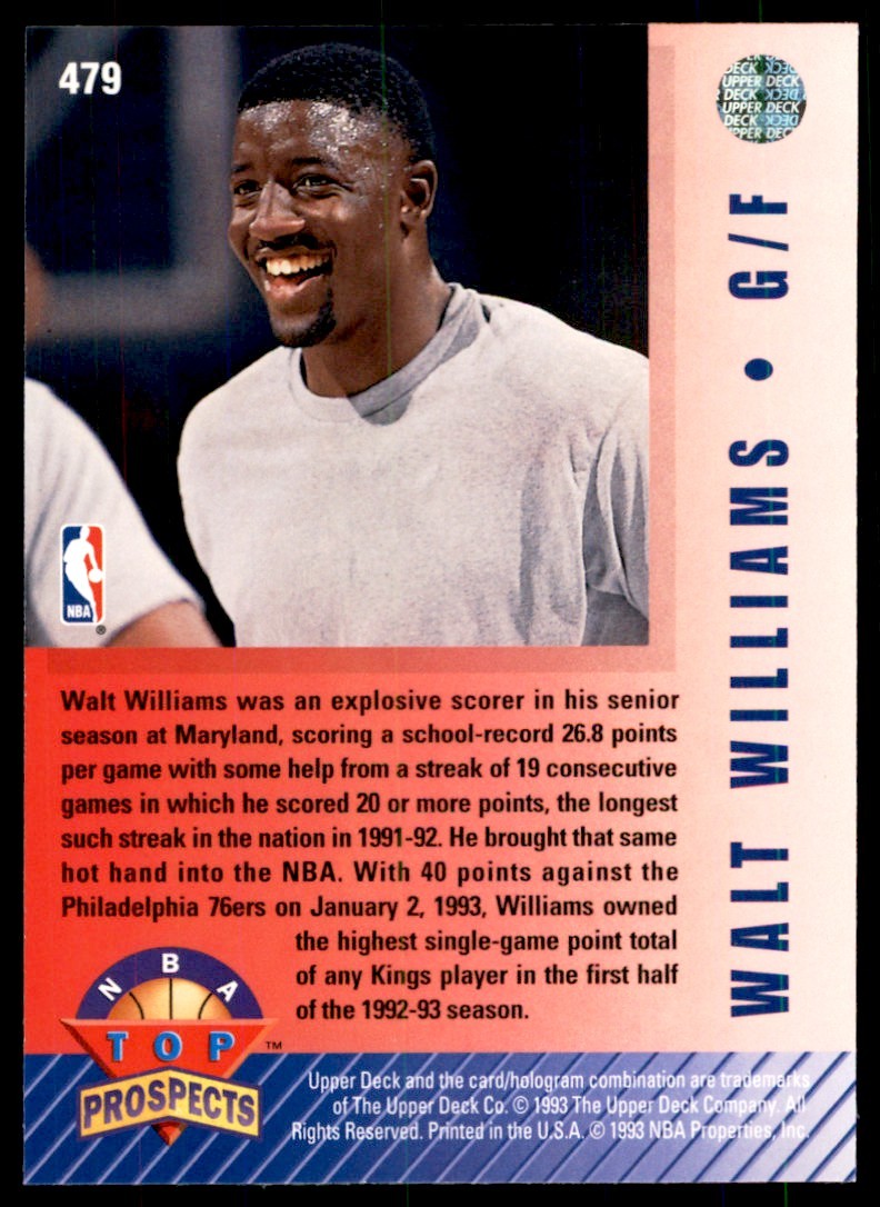 1992-93 Upper Deck Walt Williams Sacramento Kings #479