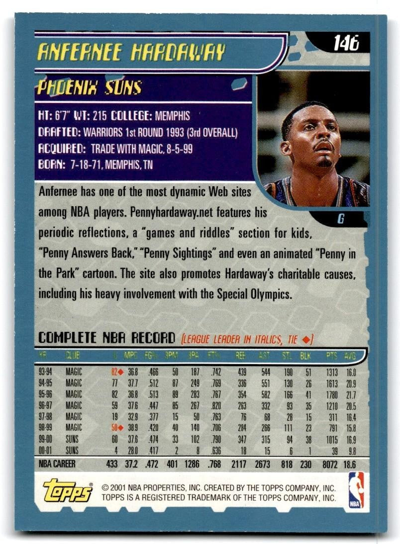 2001-02 Topps Anfernee Hardaway Basketball Cards #146
