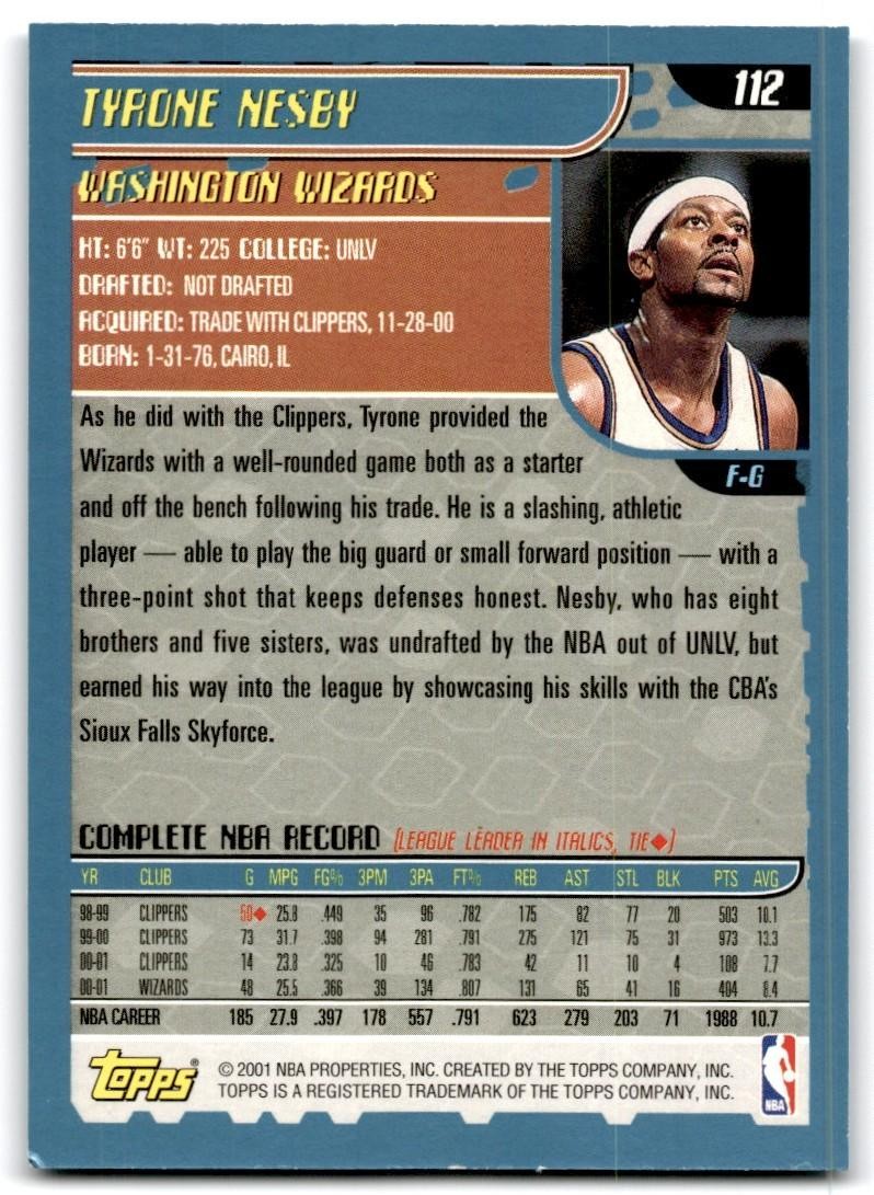 2001-02 Topps Tyrone Nesby Basketball Cards #112