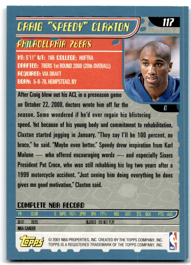 2001-02 Topps Craig Speedy Claxton Basketball Cards #117