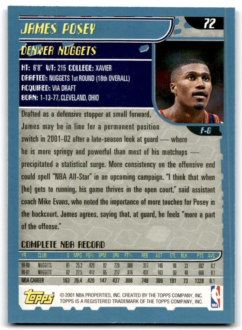 2001-02 Topps James Posey A Basketball Cards #72
