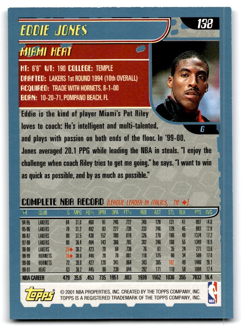 2001-02 Topps Eddie Jones A Basketball Cards #138