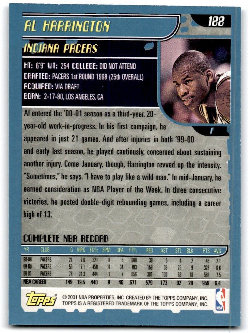 2001-02 Topps Al Harrington Basketball Cards #188