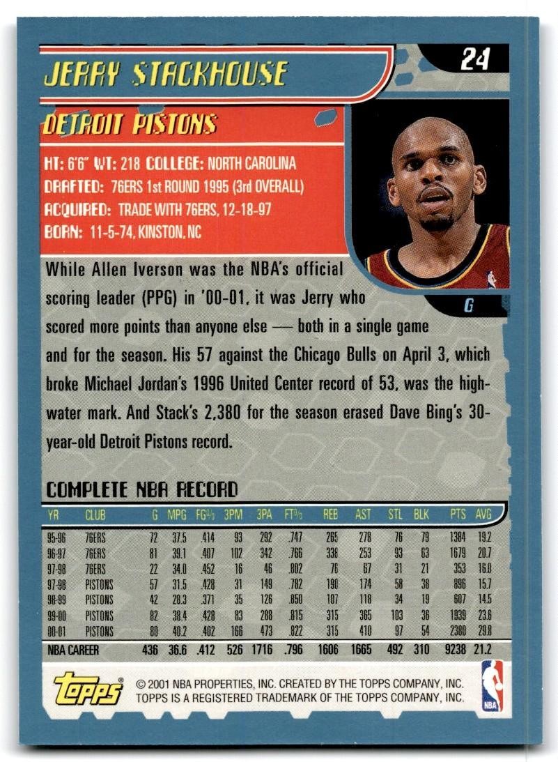 2001-02 Topps Jerry Stackhouse Basketball Cards #24