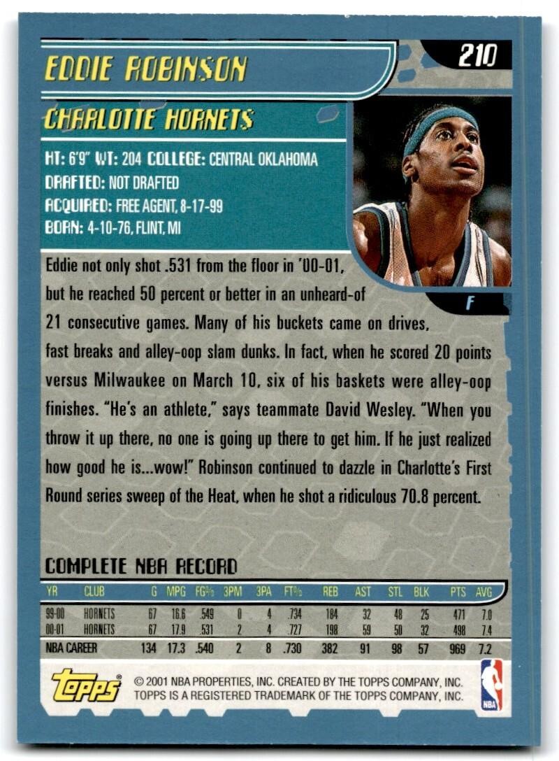 2001-02 Topps Eddie Robinson A Basketball Cards #210