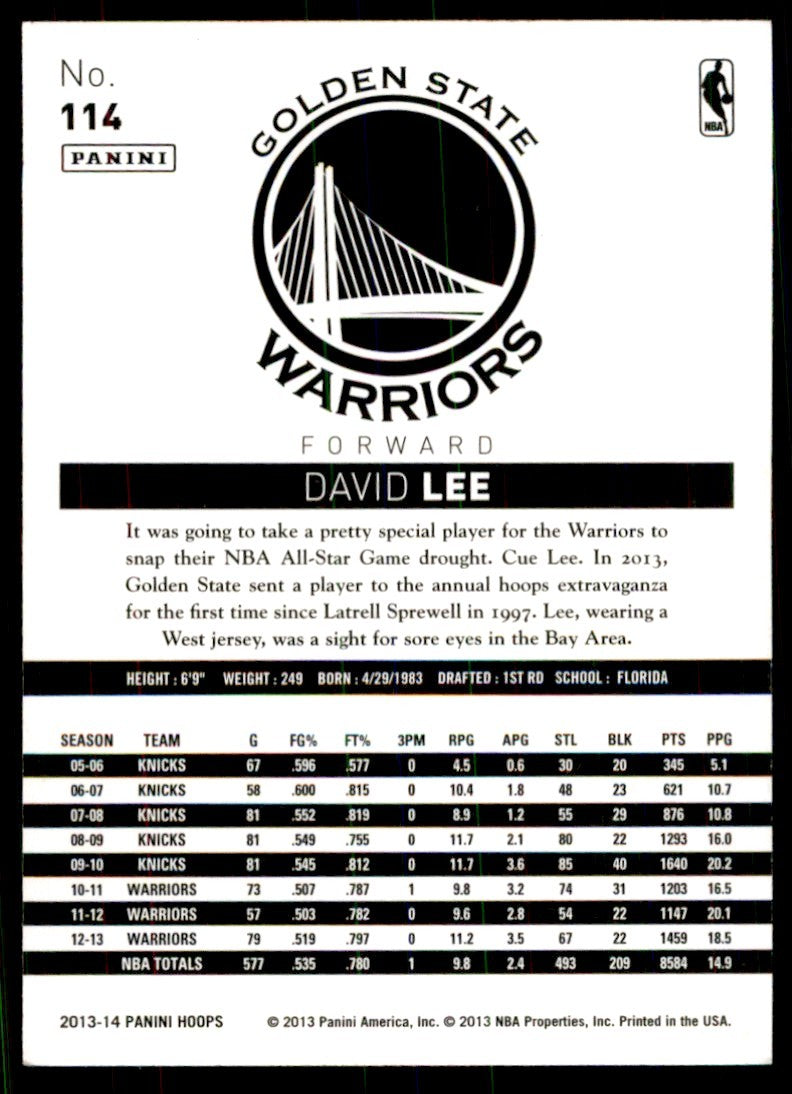 2013-14 NBA Hoops David Lee Golden State Warriors #114