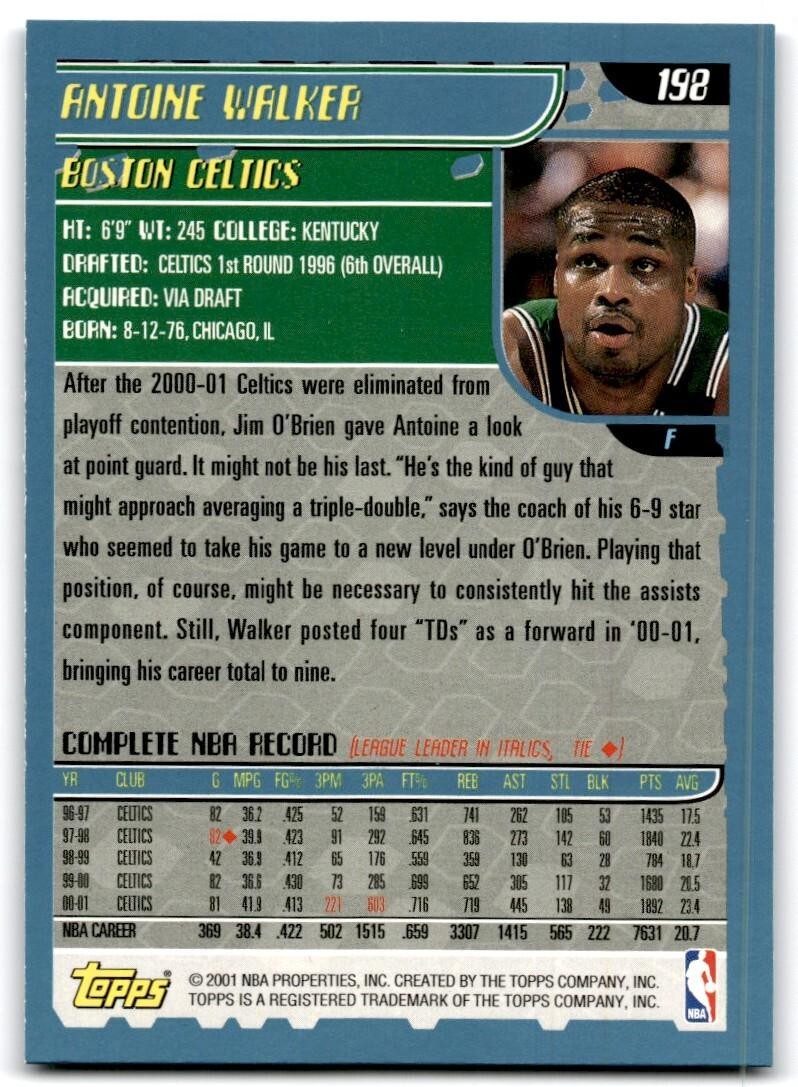 2001-02 Topps Antoine Walker A Basketball Cards #198