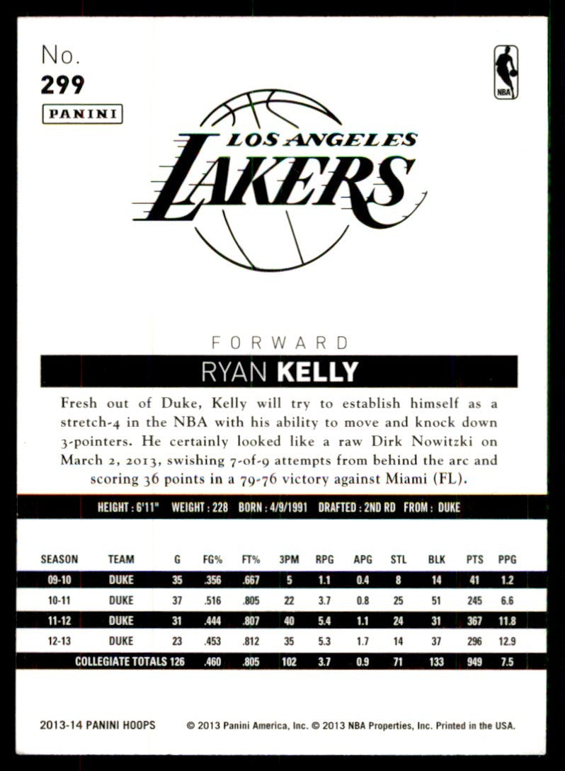 2013-14 NBA Hoops Ryan Kelly Los Angeles Lakers #299