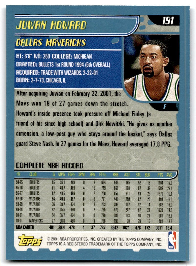 2001-02 Topps Juwan Howard A Basketball Cards #191