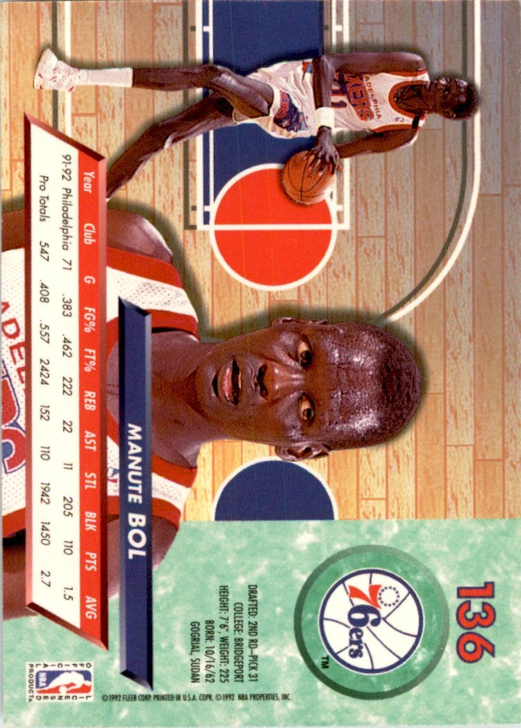 1992-93 Fleer Ultra Manute Bol Philadelphia 76ers #136