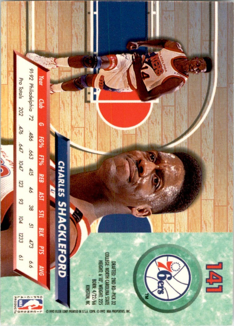 1992-93 Fleer Ultra Charles Shackleford Philadelphia 76ers #141