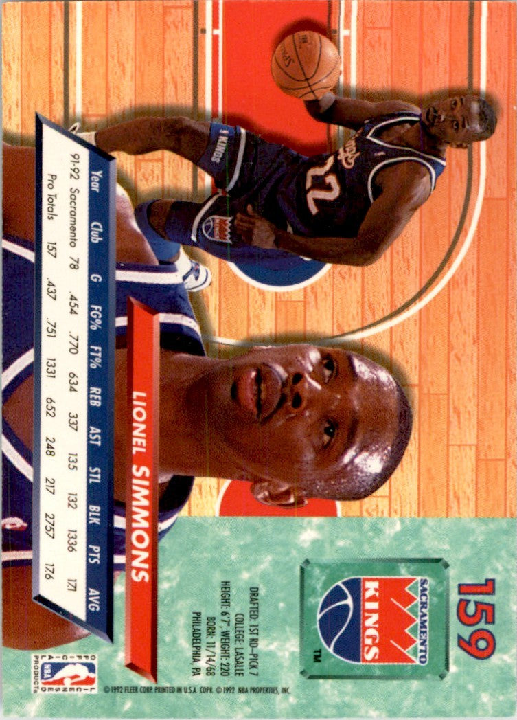 1992-93 Fleer Ultra Lionel Simmons Sacramento Kings #159