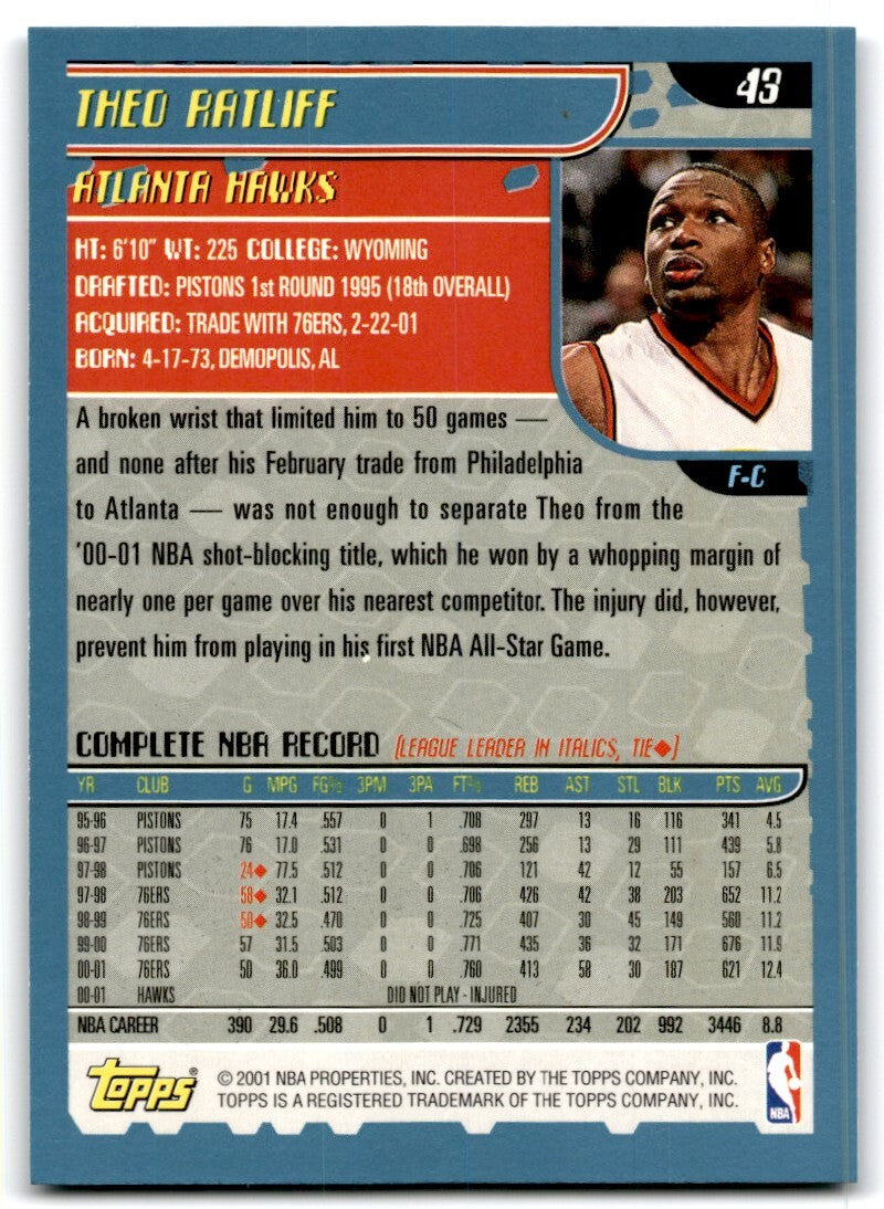 2001-02 Topps. Theo Ratliff Basketball Cards #43