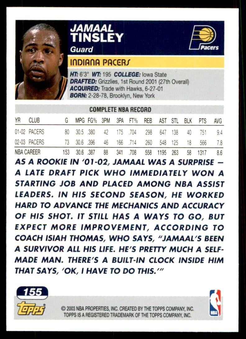 2003-04 Topps Jamaal Tinsley Indiana Pacers #155