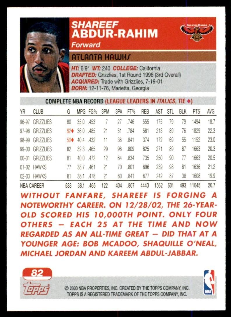 2003-04 Topps Shareef Abdur-Rahim Atlanta Hawks #82