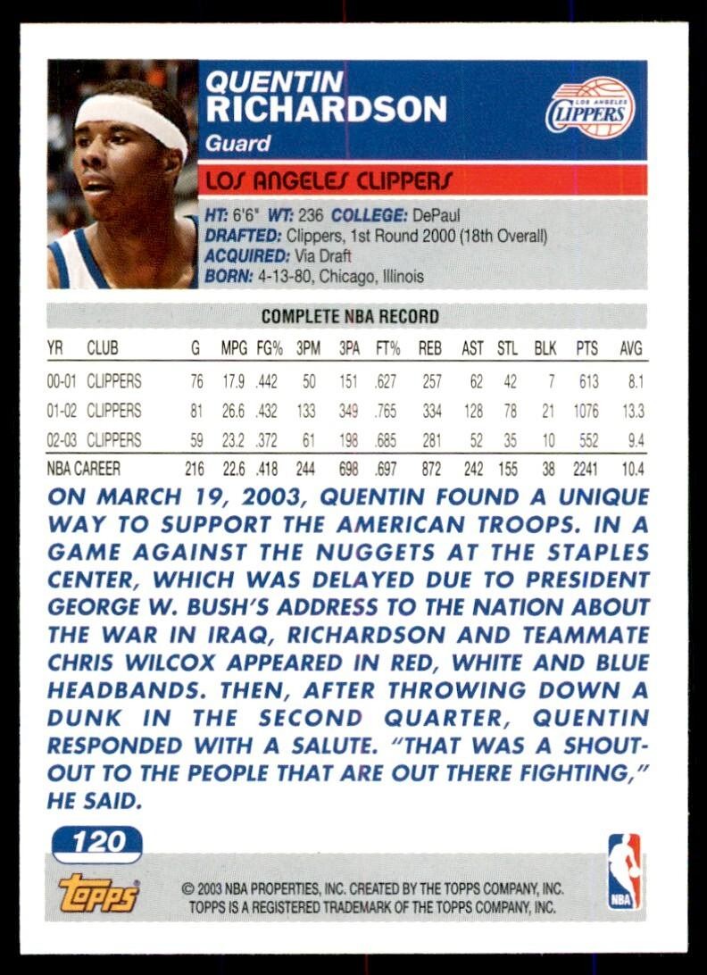2003-04 Topps Quentin Richardson Los Angeles Clippers #120