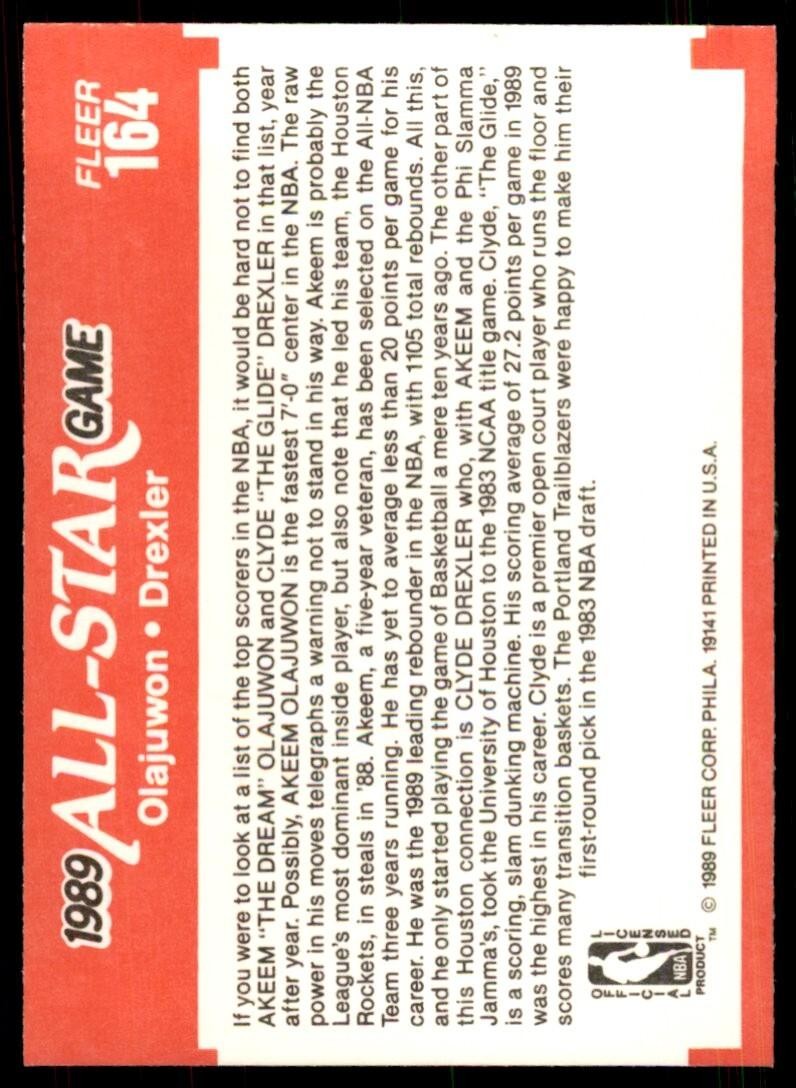 1989-90 Fleer. Akeem Olajuwon/Clyde Drexler A Basketball Cards #164