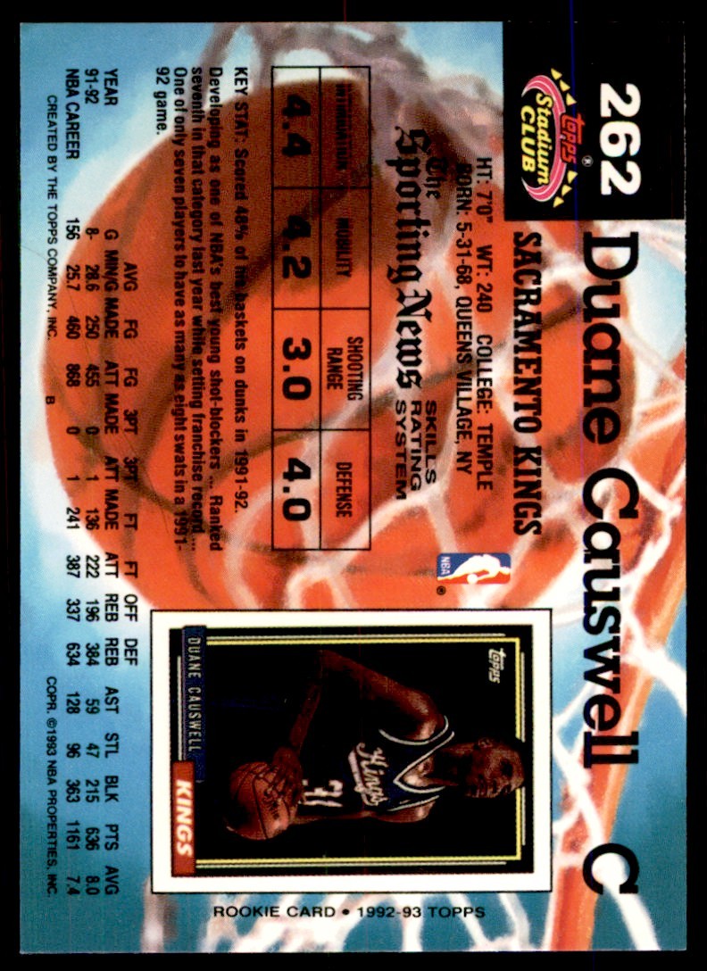 1992-93 Stadium Club Duane Causwell Sacramento Kings #262