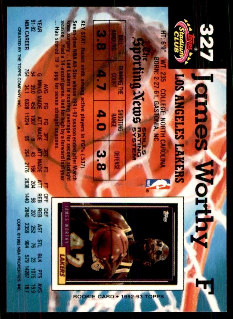 1992-93 Stadium Club James Worthy Basketball Cards #327