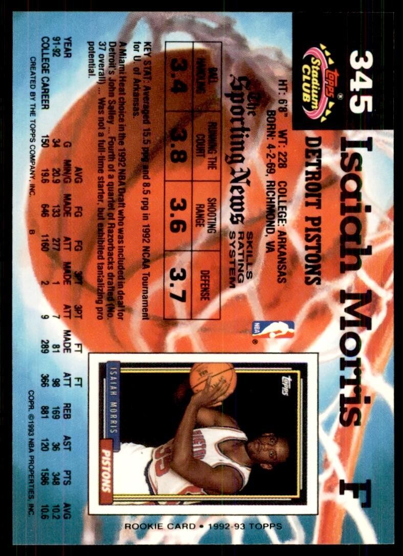 1992-93 Stadium Club Isaiah Morris Basketball Cards #345