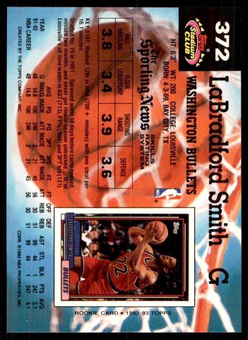 1992-93 Stadium Club LaBradford Smith Basketball Cards #372