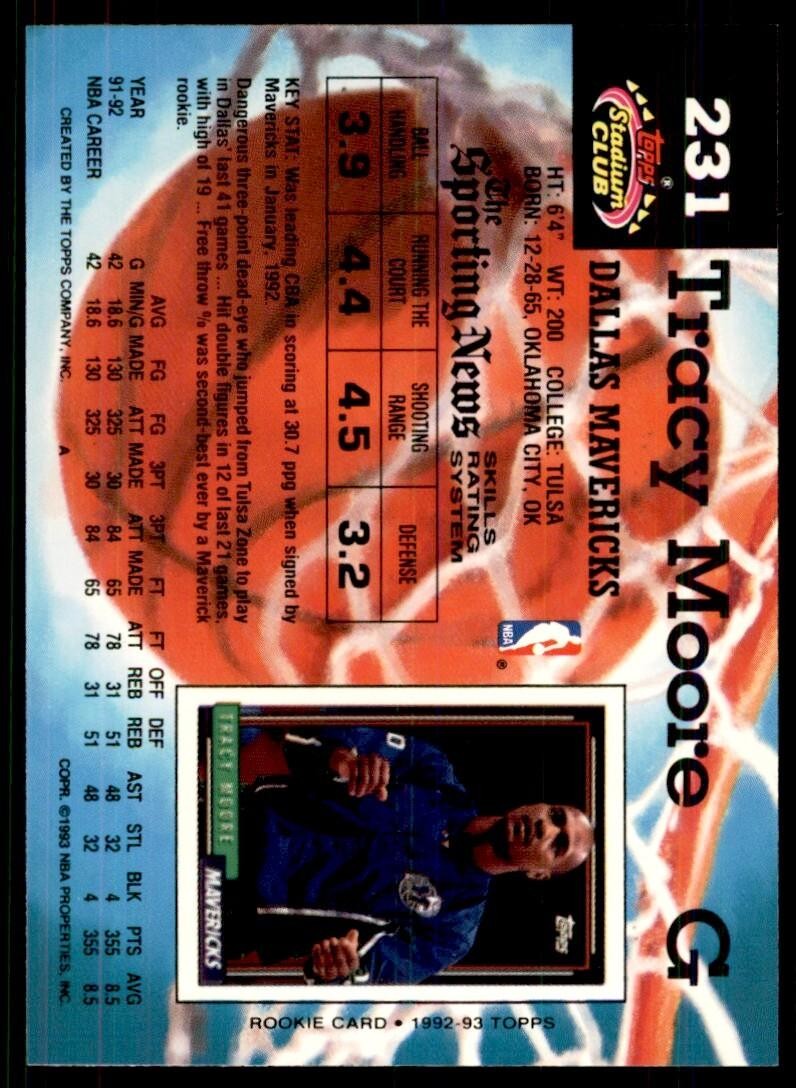 1992-93 Stadium Club Tracy Moore Basketball Cards #231