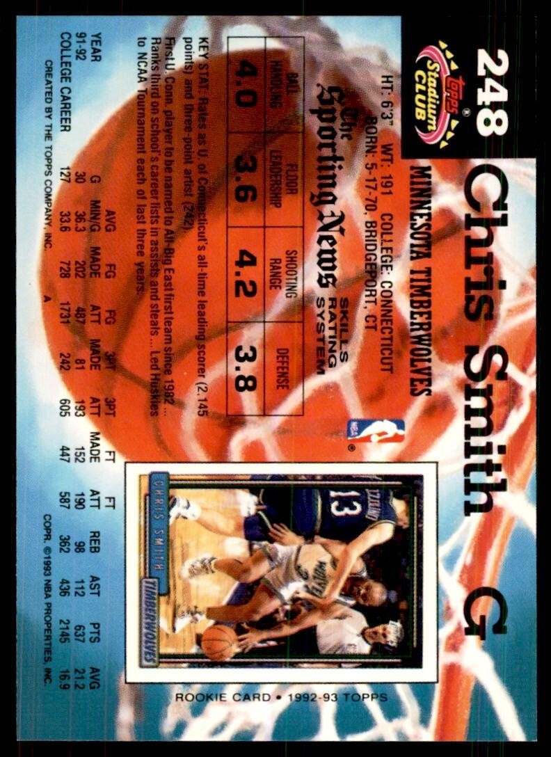 1992-93 Stadium Club Chris Smith Basketball Cards #248