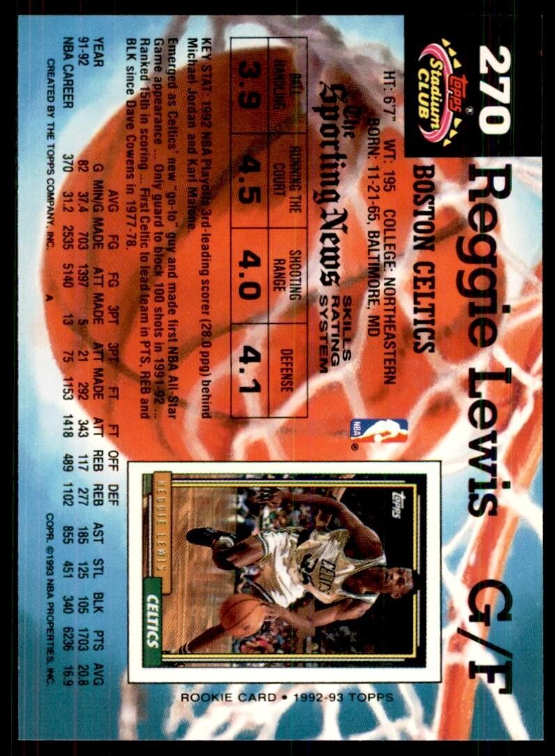 1992-93 Stadium Club Reggie Lewis Basketball Cards #270