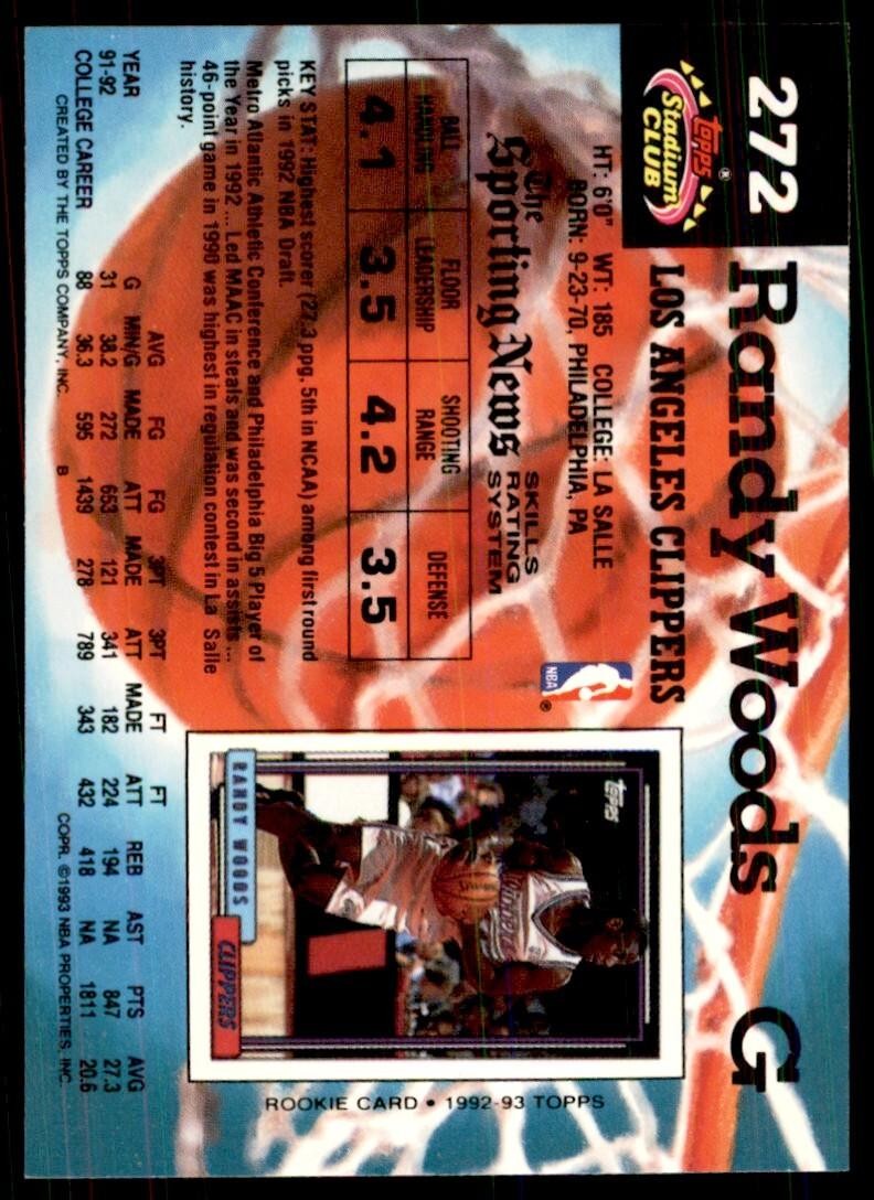 1992-93 Stadium Club Randy Woods Basketball Cards #272