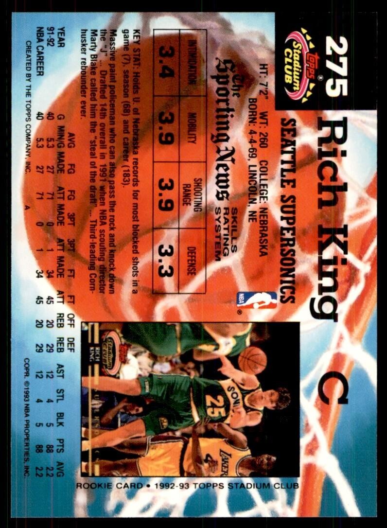 1992-93 Stadium Club Rich King Basketball Cards #275