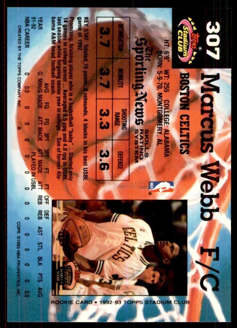 1992-93 Stadium Club Marcus Webb Basketball Cards #307