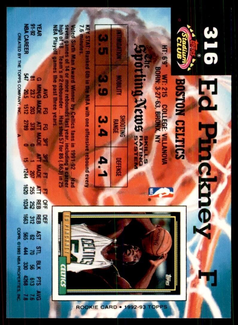 1992-93 Stadium Club Ed Pinckney Basketball Cards #316