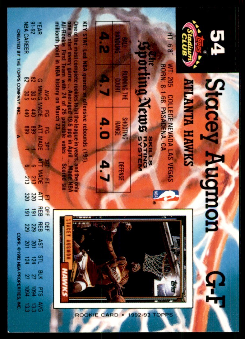 1992-93 Stadium Club Stacey Augmon Atlanta Hawks #54