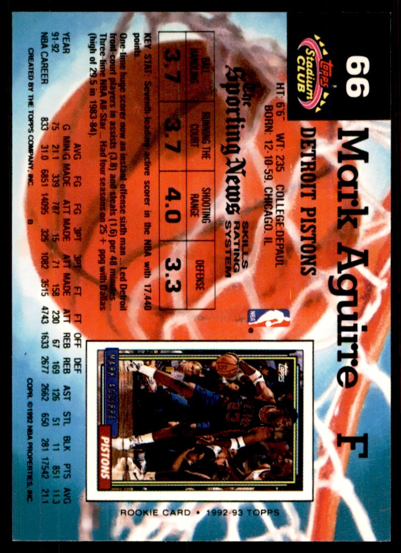 1992-93 Stadium Club Mark Aguirre Detroit Pistons #66