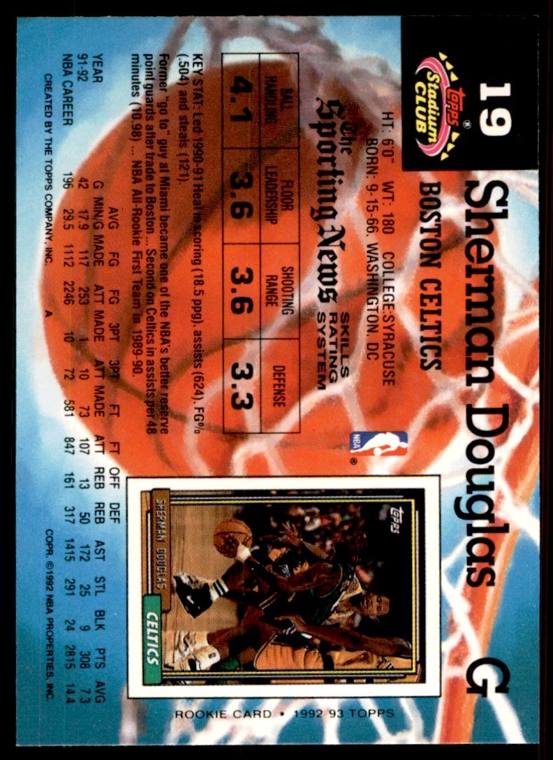 1992-93 Stadium Club Sherman Douglas Boston Celtics #19