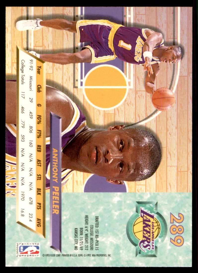 1992-93 Fleer Ultra Anthony Peeler Los Angeles Lakers #289