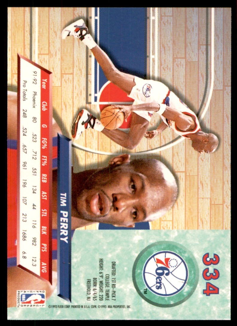 1992-93 Fleer Ultra Tim Perry Philadelphia 76ers #334