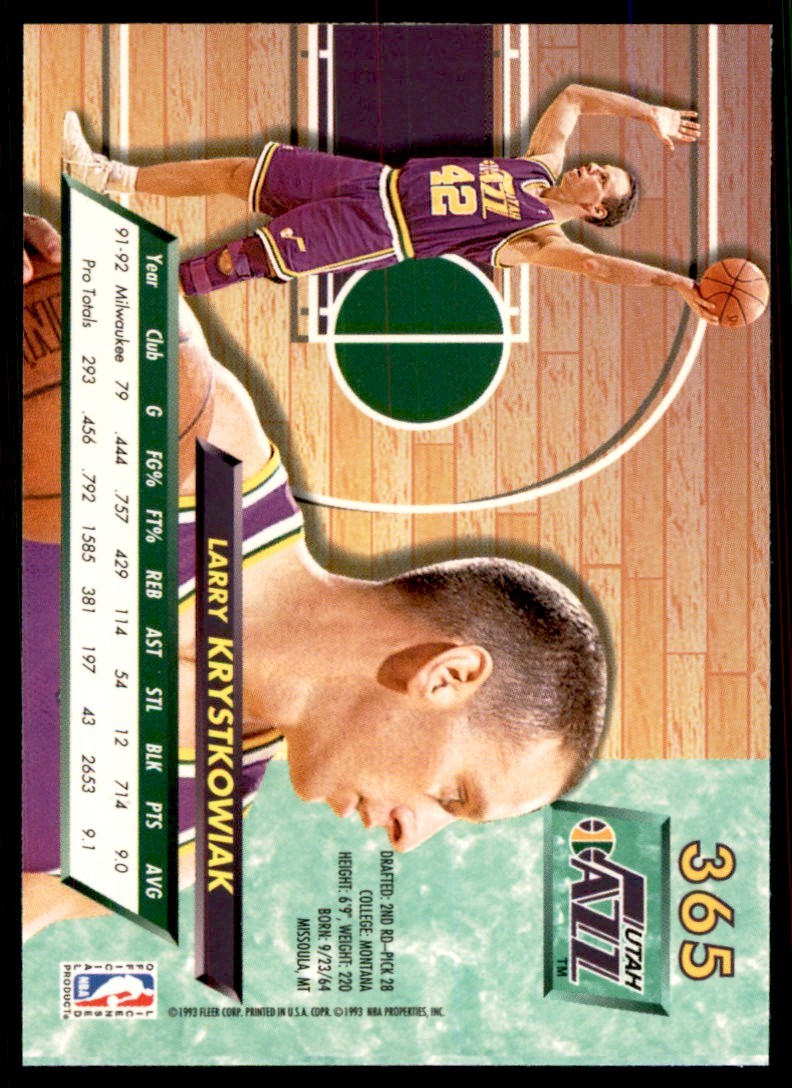1992-93 Fleer Ultra Larry Krystkowiak Utah Jazz #365
