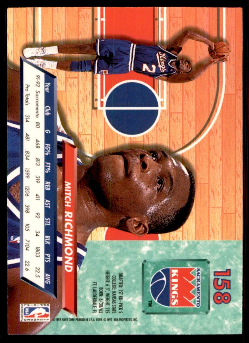 1992-93 Fleer Ultra. Mitch Richmond Sacramento Kings #158