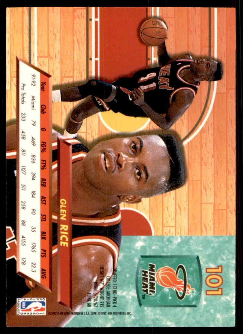 1992-93 Fleer Ultra. Glen Rice Miami Heat #101