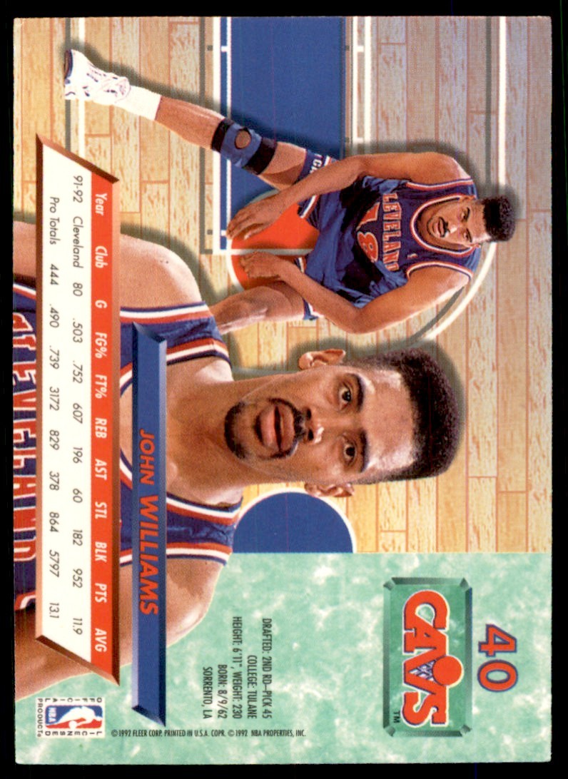 1992-93 Fleer Ultra* John Williams Cleveland Cavaliers #40