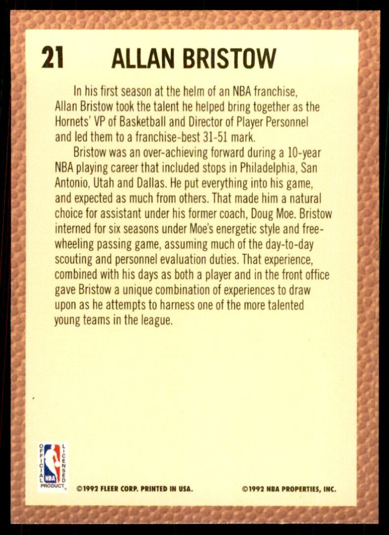 1992-93 Fleer Allan Bristow Basketball Cards #21
